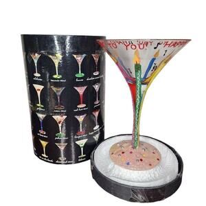 Lolita Dining Barware, "Happy Birthday"   Hand Painted Cocktail Martini Glass
